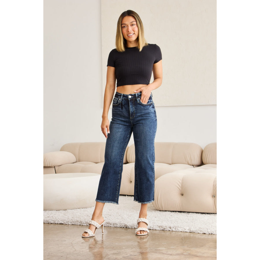 RFM Full Size Tummy Control High Waist Raw Hem Jeans Apparel and Accessories