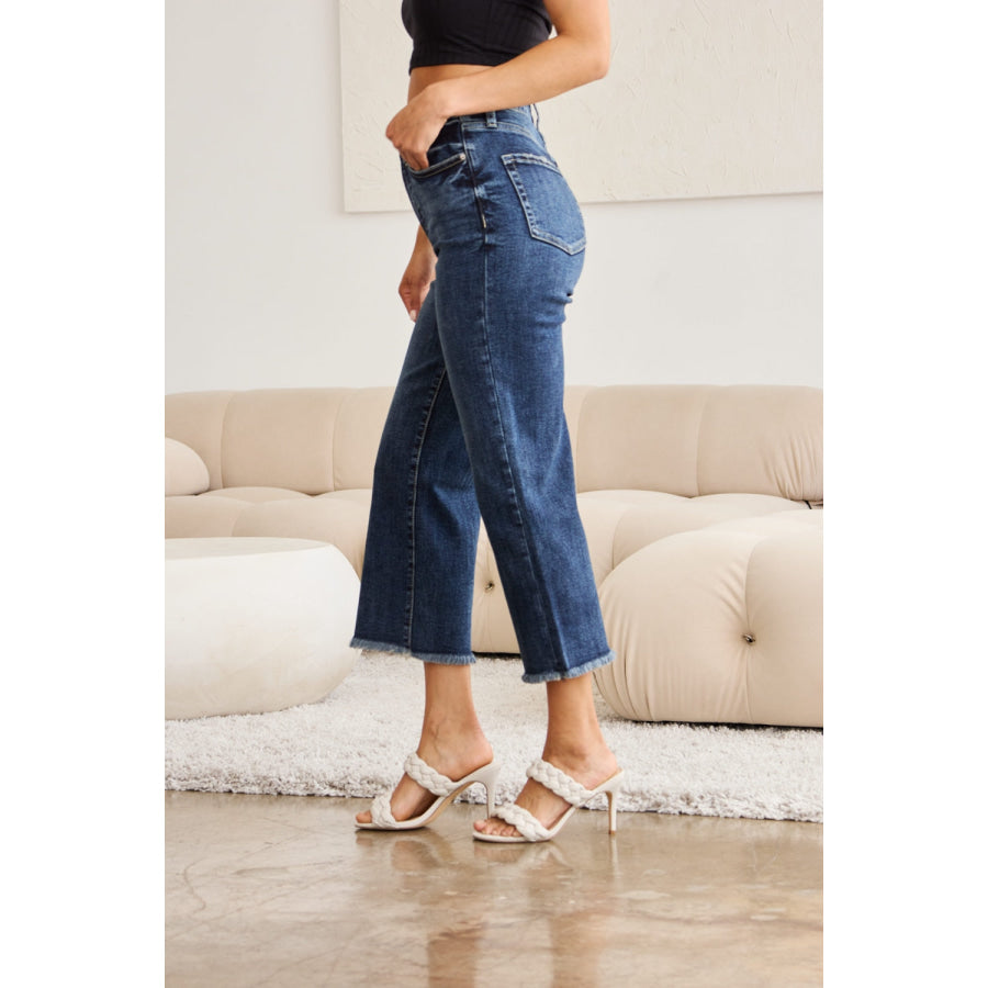 RFM Full Size Tummy Control High Waist Raw Hem Jeans Apparel and Accessories