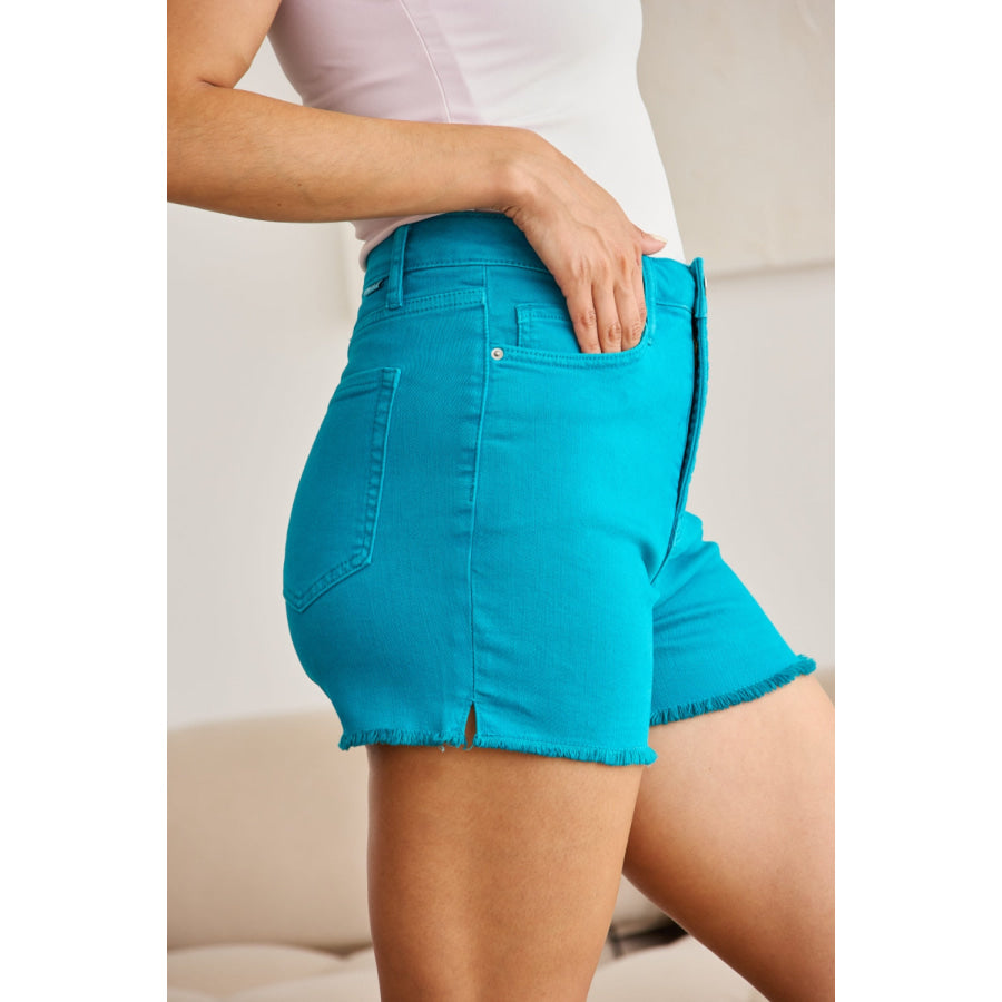 RFM Tummy Control High Waist Raw Hem Denim Shorts Apparel and Accessories