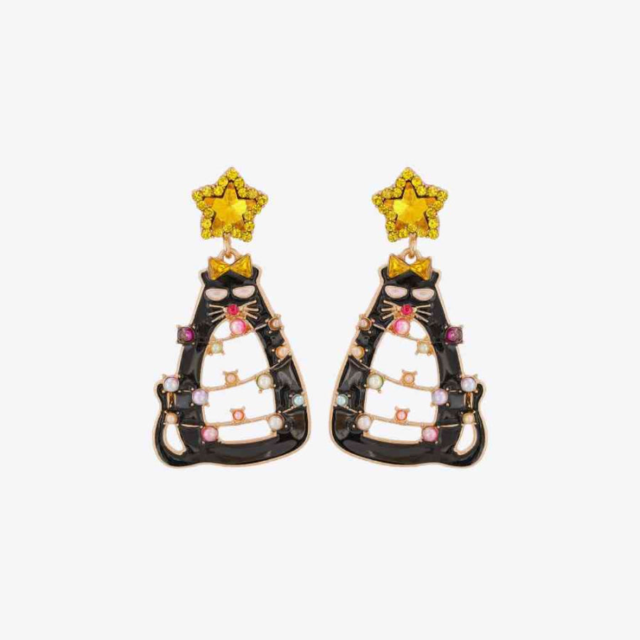 Rhinestone Alloy Cat Earrings Banana Yellow / One Size