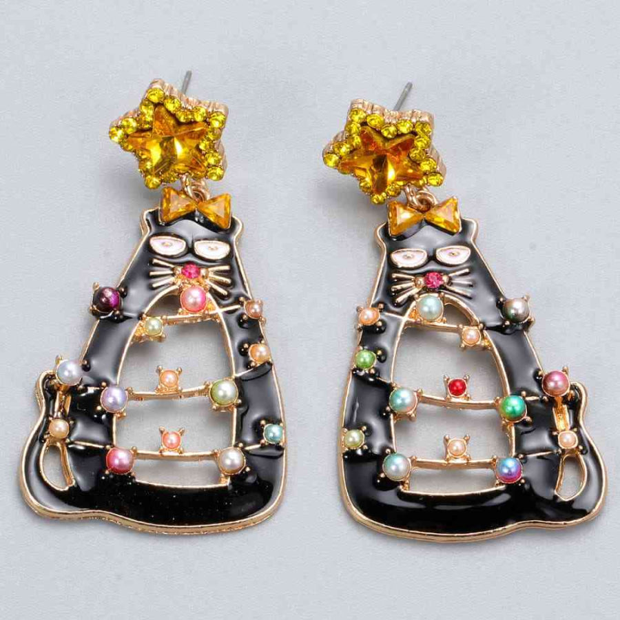 Rhinestone Alloy Cat Earrings Banana Yellow / One Size