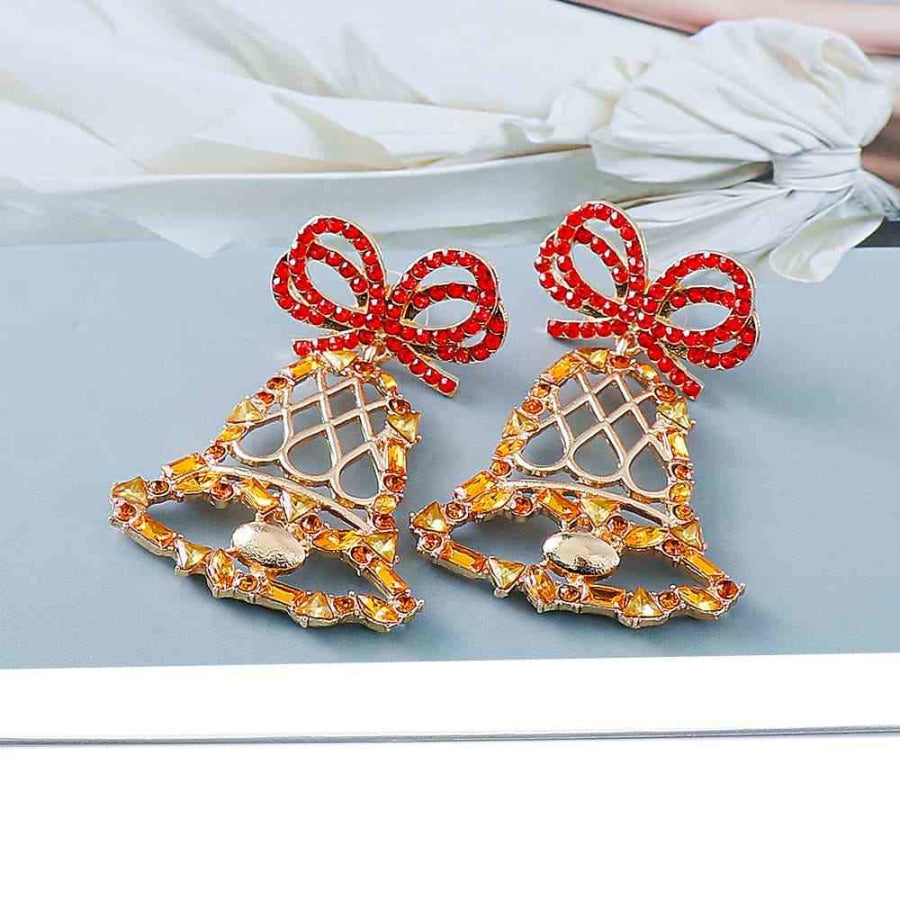 Rhinestone Alloy Christmas Bell Earrings Red / One Size