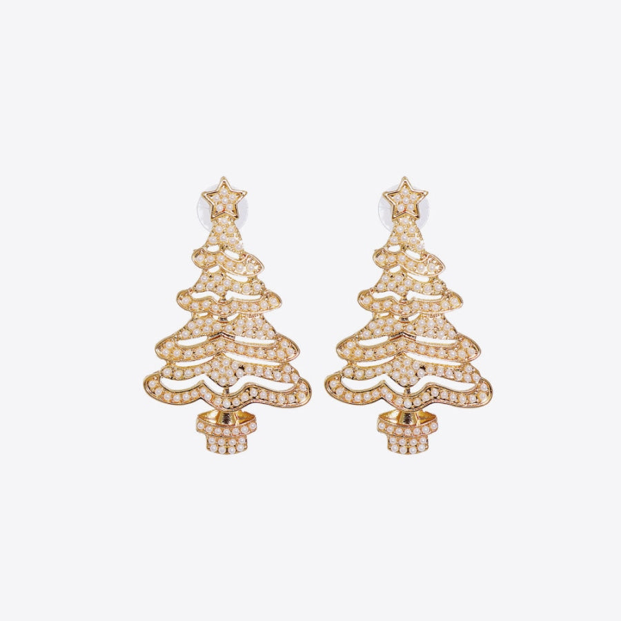 Rhinestone Alloy Christmas Tree Earrings Ivory / One Size