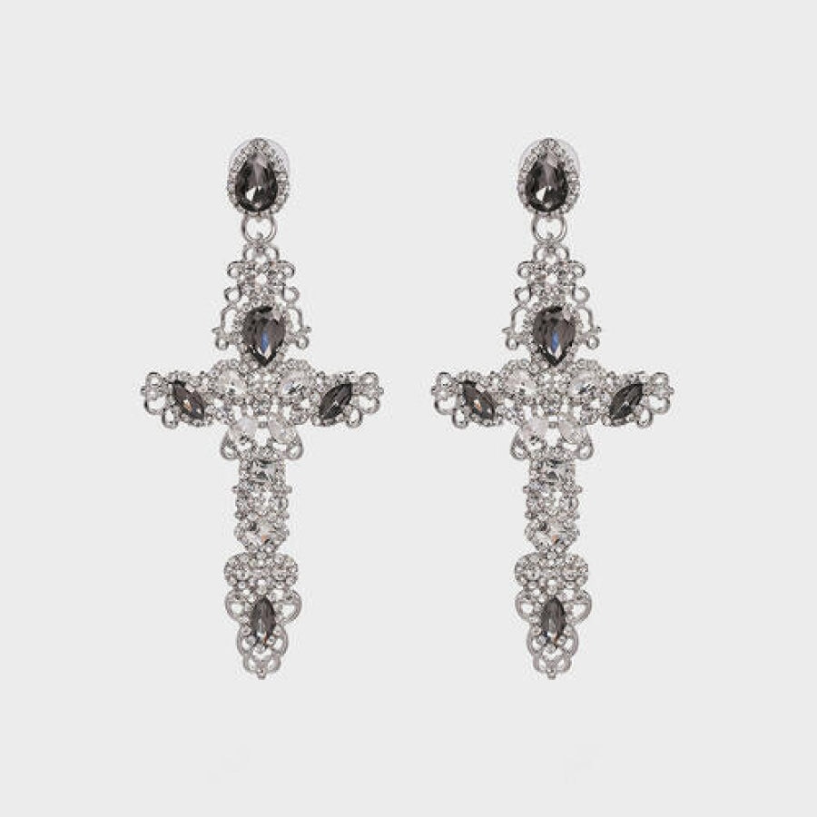 Rhinestone Alloy Cross Earrings Black / One Size