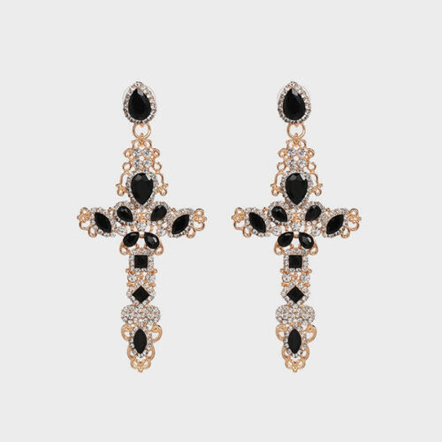 Rhinestone Alloy Cross Earrings Gold / One Size