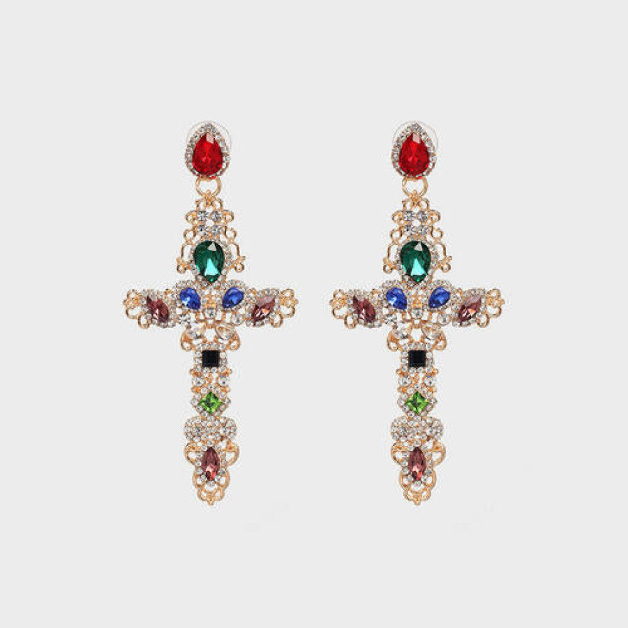 Rhinestone Alloy Cross Earrings Multicolor / One Size