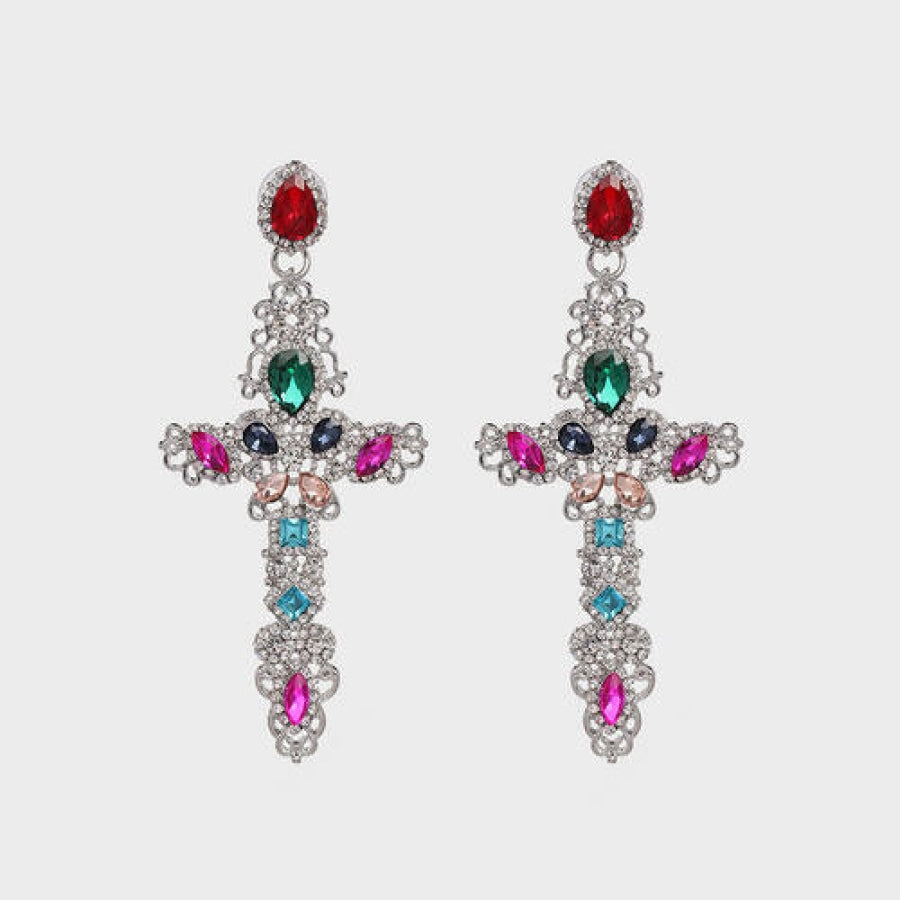 Rhinestone Alloy Cross Earrings Silver / One Size