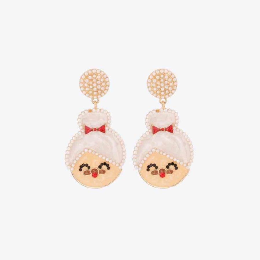 Rhinestone Alloy Mrs. Claus Earrings Ivory / One Size Clothing