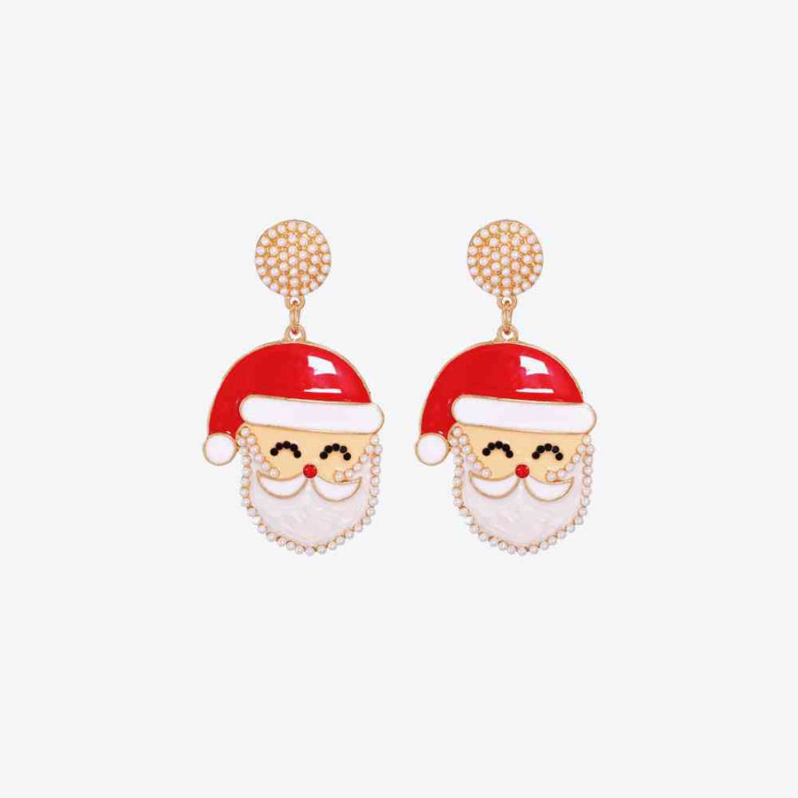 Rhinestone Alloy Santa Earrings Ivory / One Size