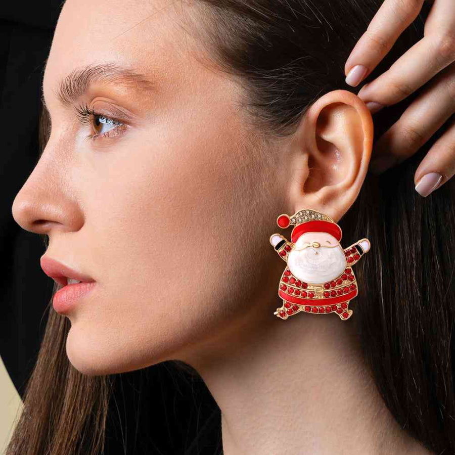 Rhinestone Alloy Santa Earrings Red / One Size