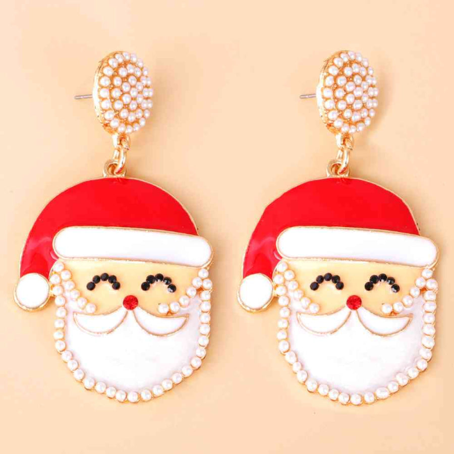 Rhinestone Alloy Santa Earrings Ivory / One Size