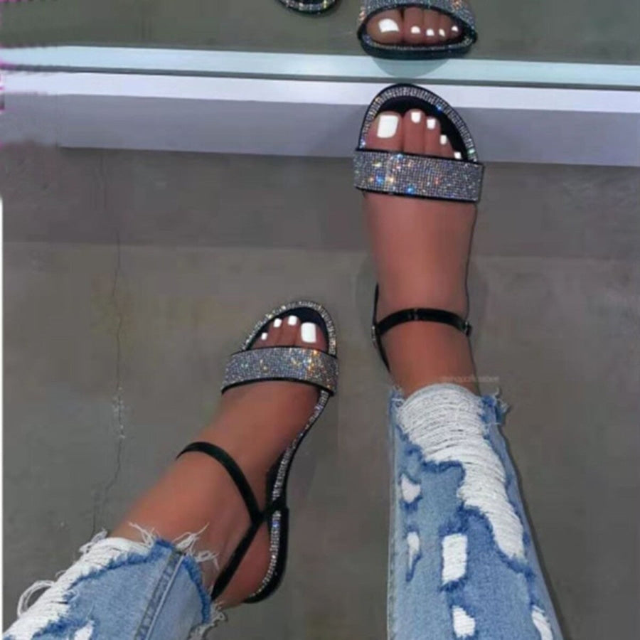 Rhinestone Ankle Strap Sandals Black / 36 Apparel and Accessories