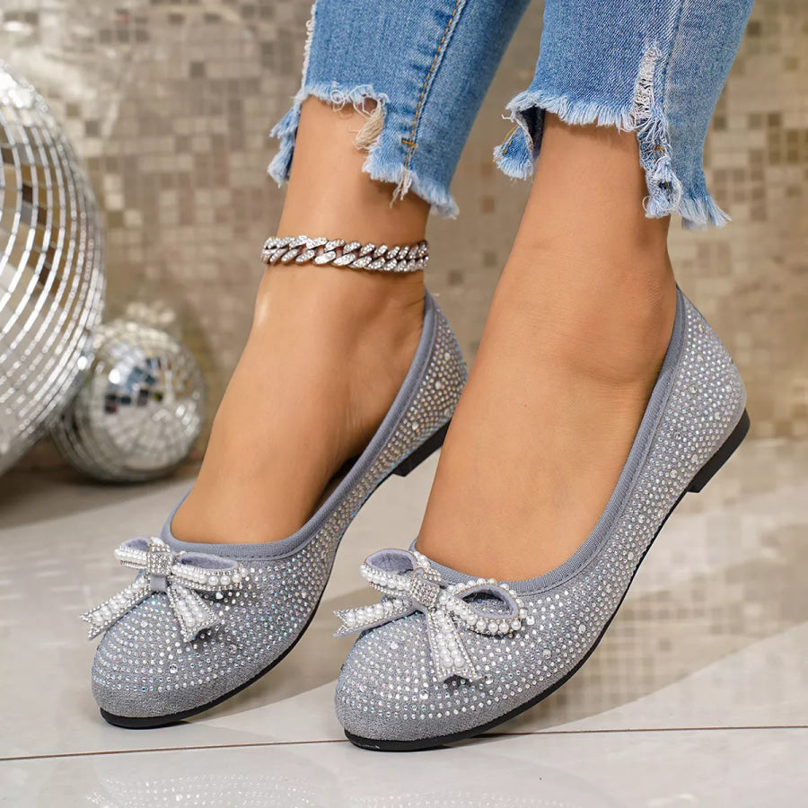 Rhinestone Bow Accent Slip-Ons Gray / 36 Apparel and Accessories