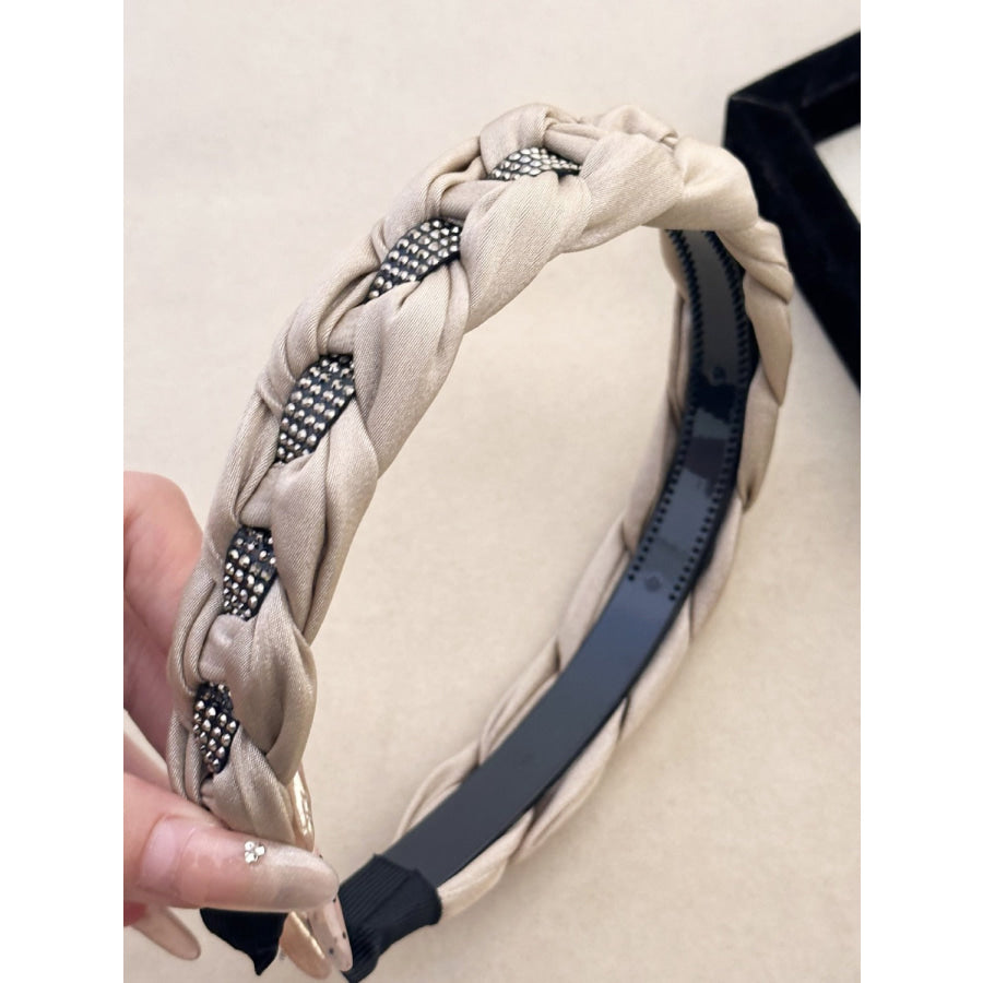 Rhinestone Braided Wide Headband Dust Storm / One Size Apparel and Accessories