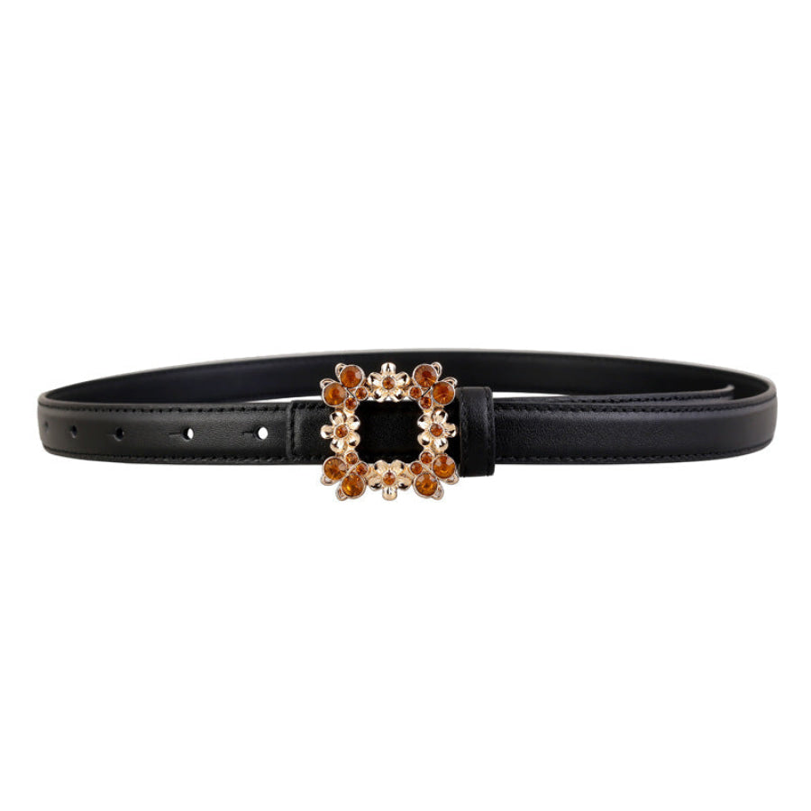 Rhinestone Buckle Leather Belt Black / 100CM Apparel and Accessories