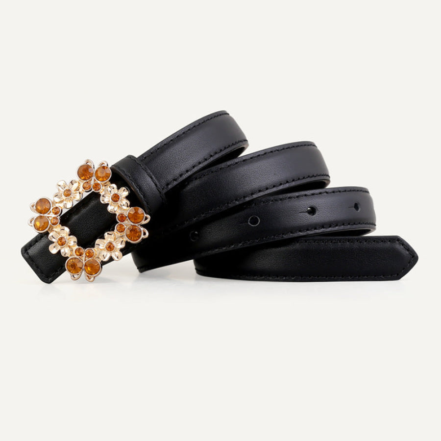 Rhinestone Buckle Leather Belt Black / 100CM Apparel and Accessories