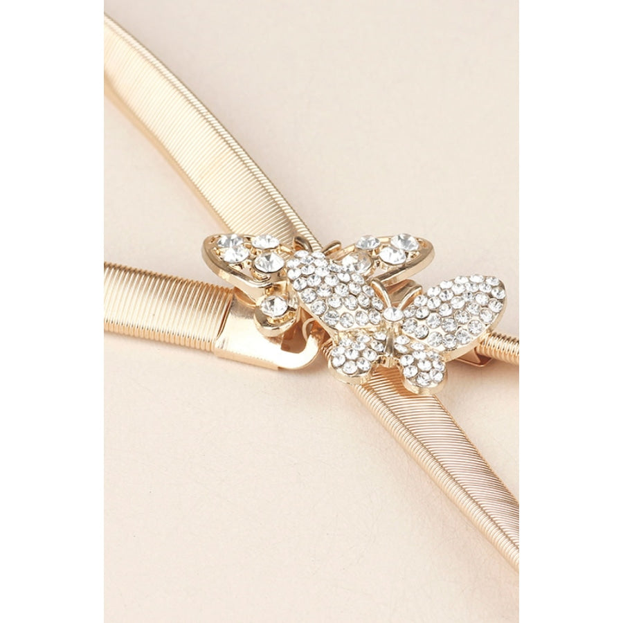 Rhinestone Butterfly Elastic Metal Belt Gold / One Size