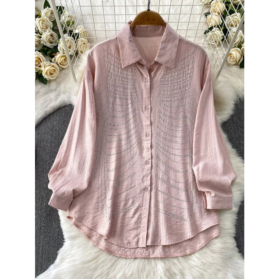Rhinestone Button Up Shirt and Pants Set Apparel and Accessories