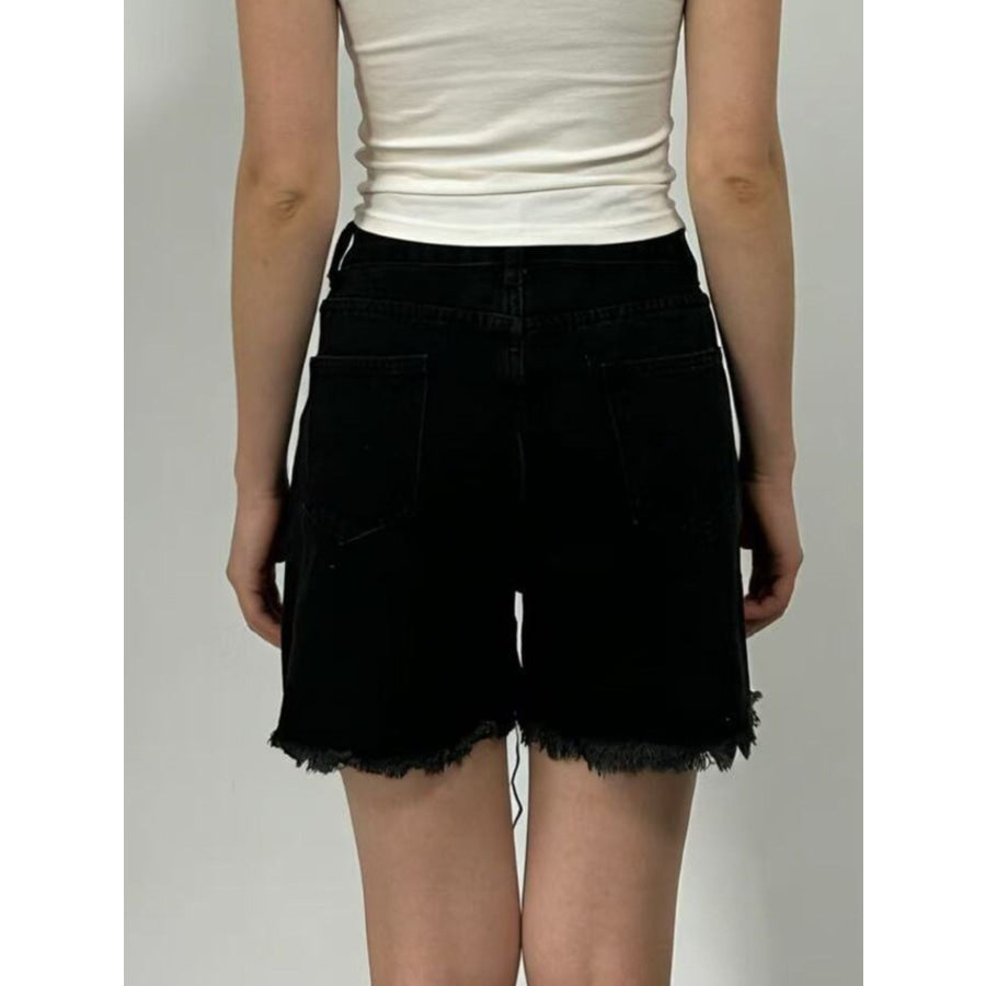 Rhinestone Chain Raw Hem Denim Shorts Apparel and Accessories