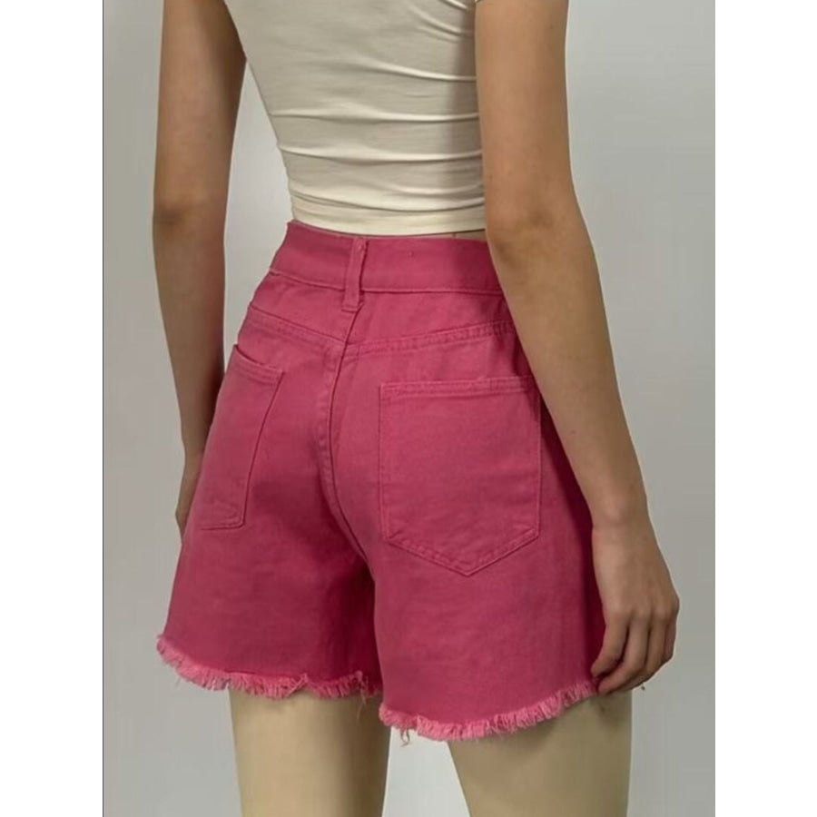 Rhinestone Chain Raw Hem Denim Shorts Apparel and Accessories