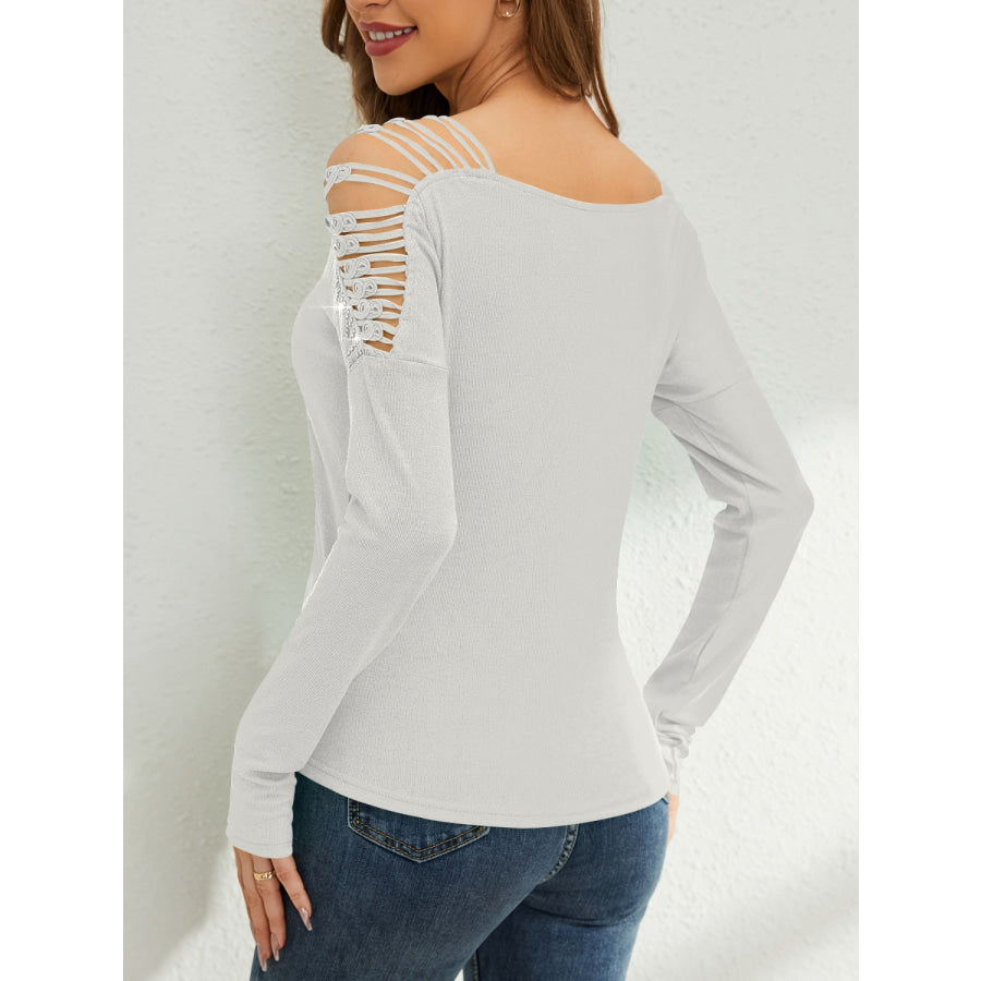 Rhinestone Cutout Long Sleeve T-Shirt Apparel and Accessories