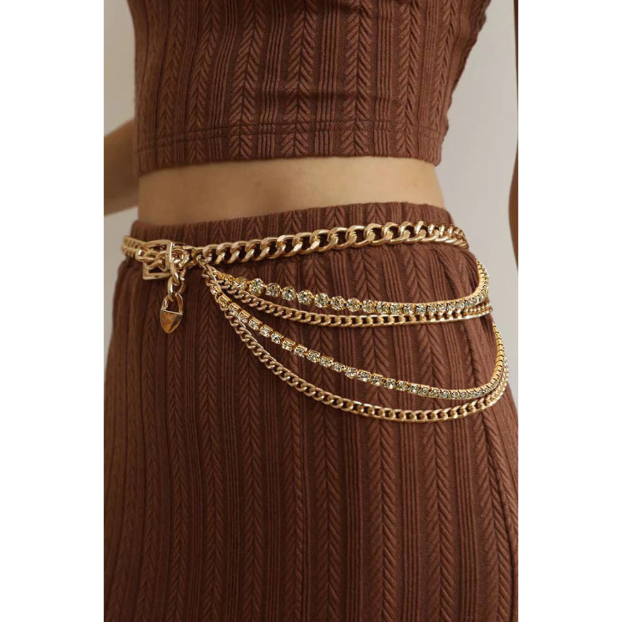 Rhinestone Decor Metal Chain Belt Gold / One Size