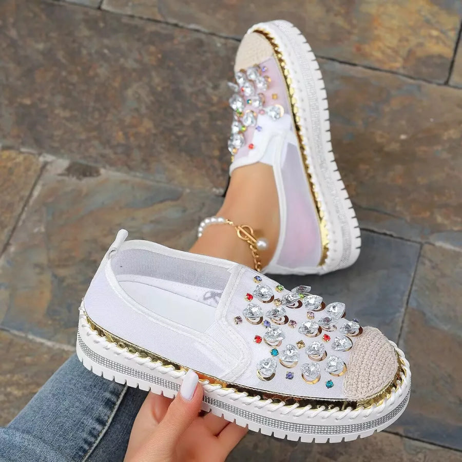Rhinestone Decor Platform Loafers Apparel and Accessories