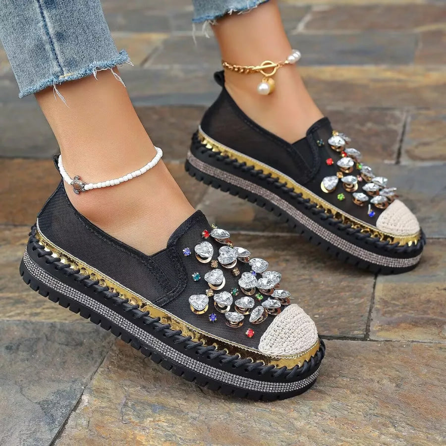 Rhinestone Decor Platform Loafers Apparel and Accessories