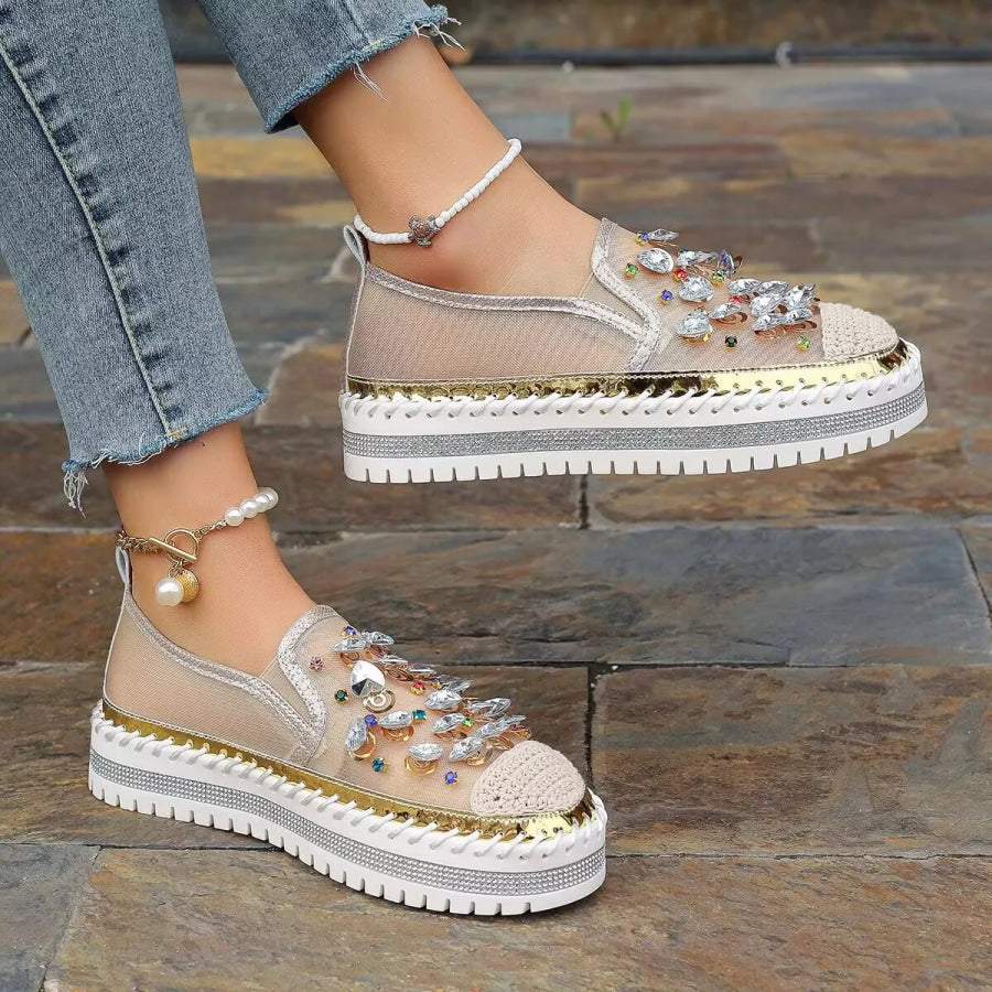 Rhinestone Decor Platform Loafers Apparel and Accessories