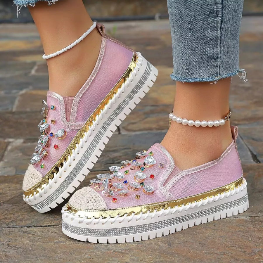 Rhinestone Decor Platform Loafers Apparel and Accessories