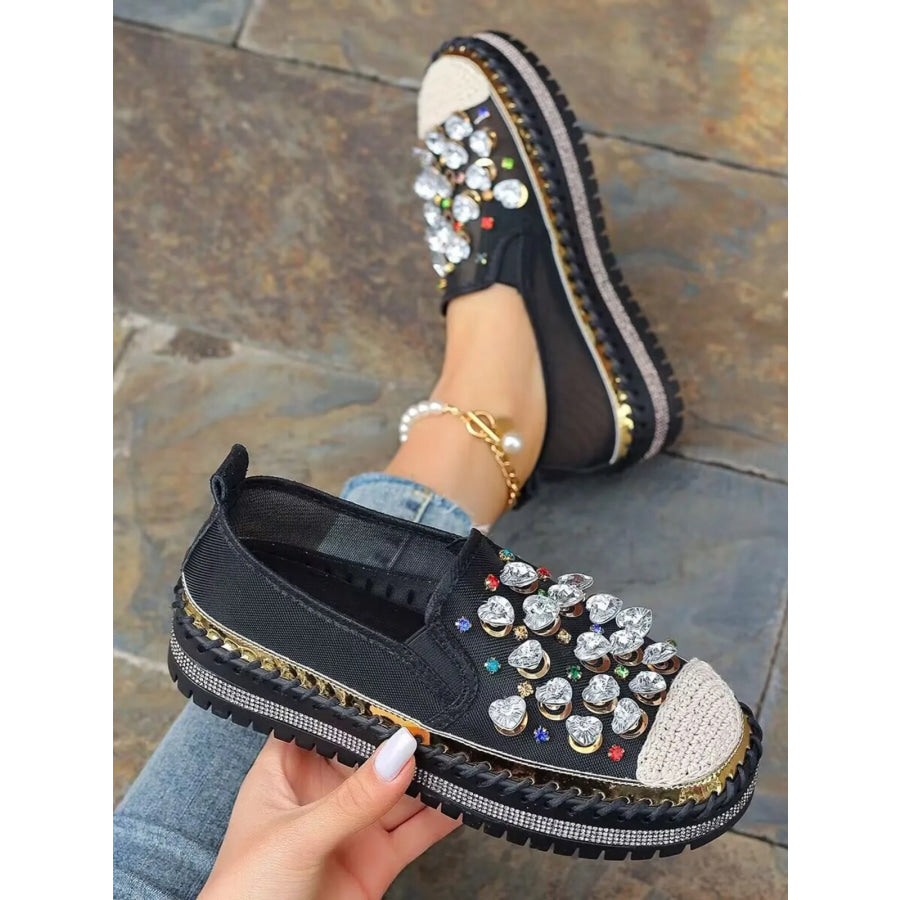 Rhinestone Decor Platform Loafers Apparel and Accessories