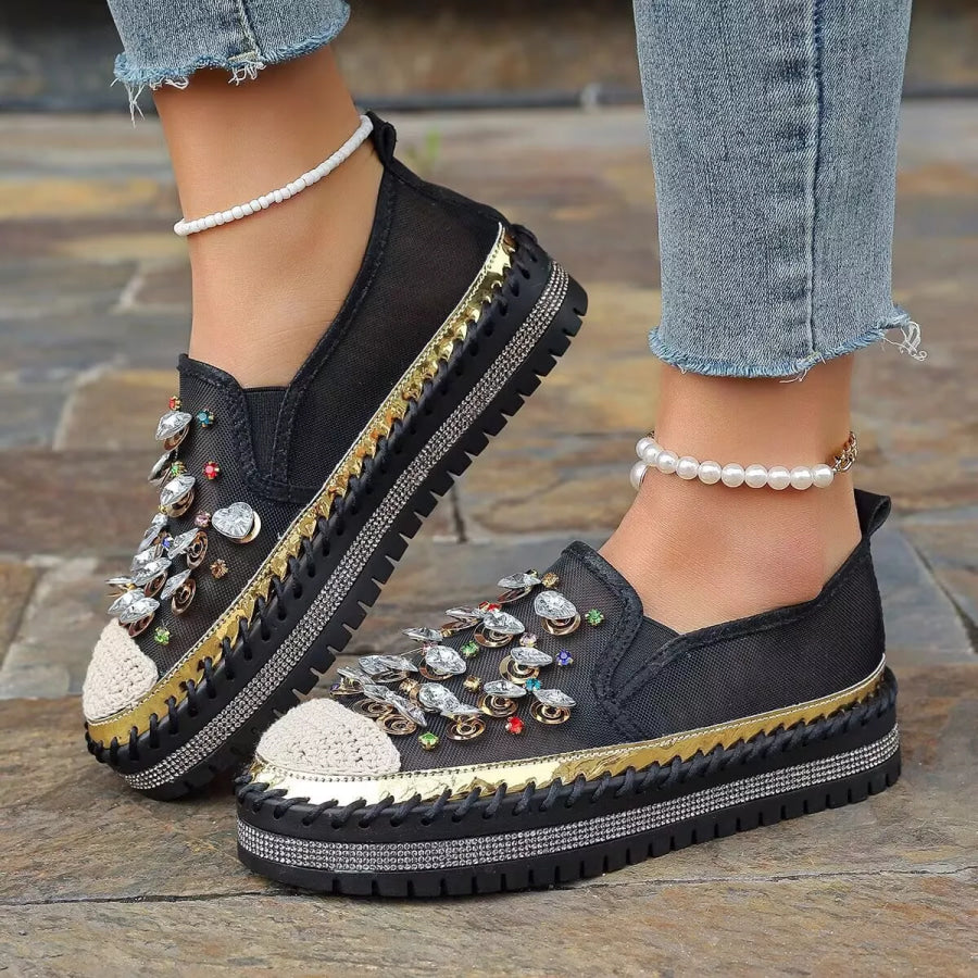 Rhinestone Decor Platform Loafers Apparel and Accessories