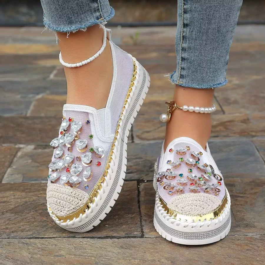 Rhinestone Decor Platform Loafers Apparel and Accessories