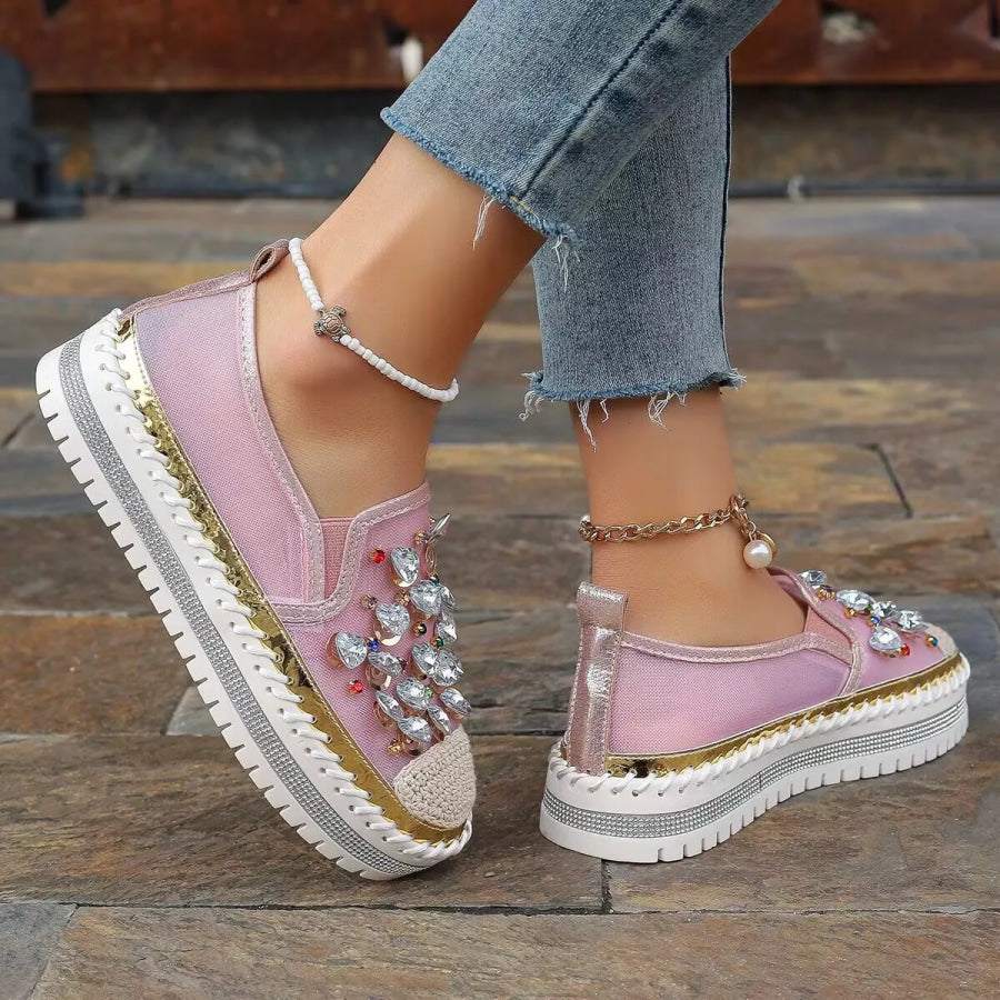 Rhinestone Decor Platform Loafers Apparel and Accessories