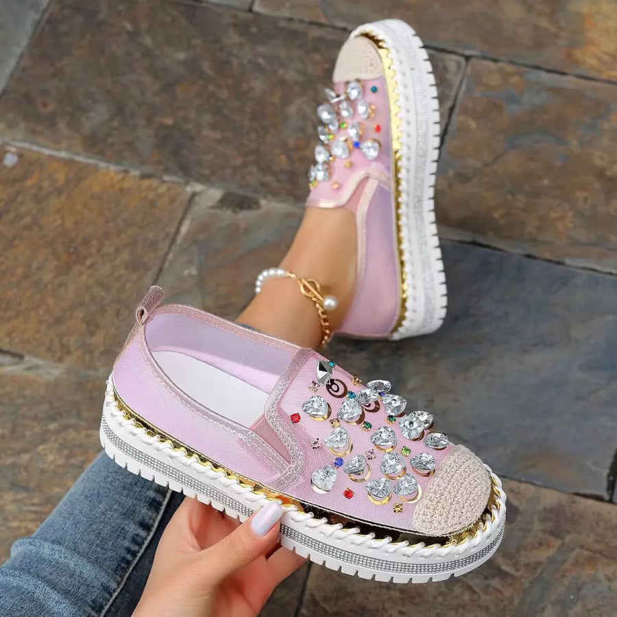Rhinestone Decor Platform Loafers Apparel and Accessories