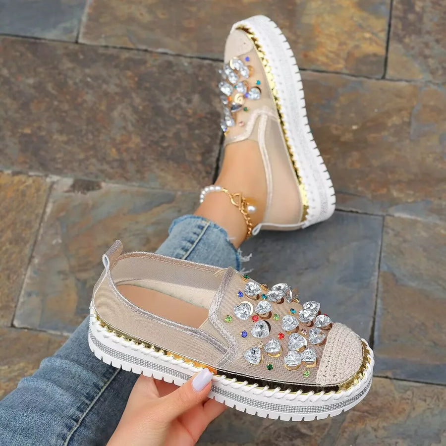 Rhinestone Decor Platform Loafers Apparel and Accessories