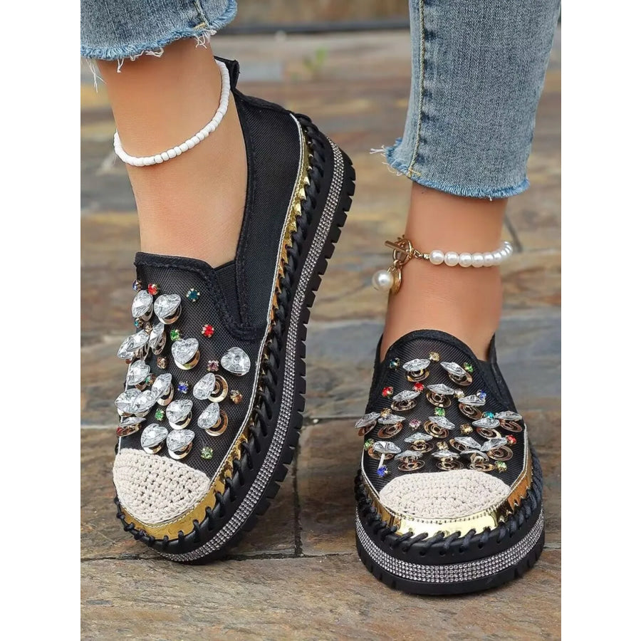 Rhinestone Decor Platform Loafers Black / 35 Apparel and Accessories