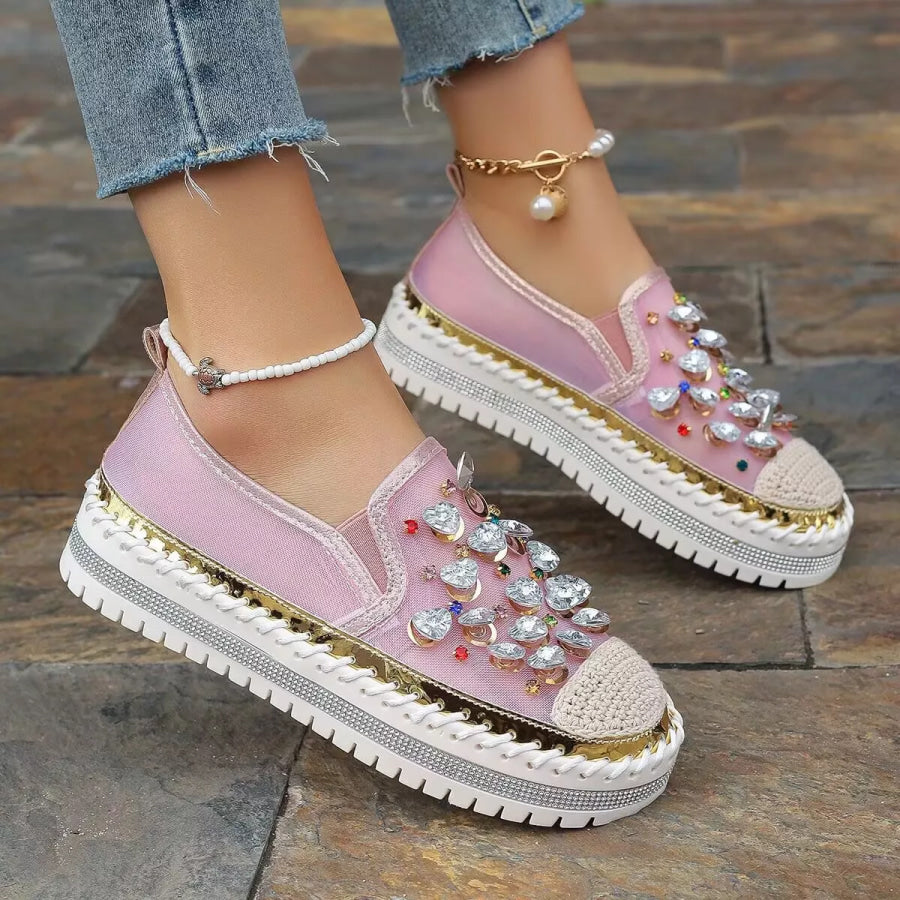 Rhinestone Decor Platform Loafers Pink / 35 Apparel and Accessories