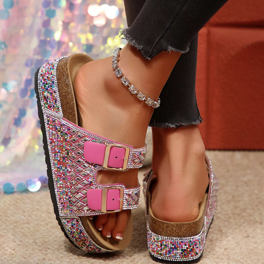 Rhinestone Double Buckle Sandals Apparel and Accessories
