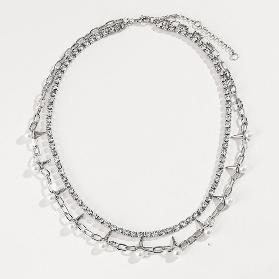 Rhinestone Double - Layered Necklace Silver / One Size Apparel and Accessories