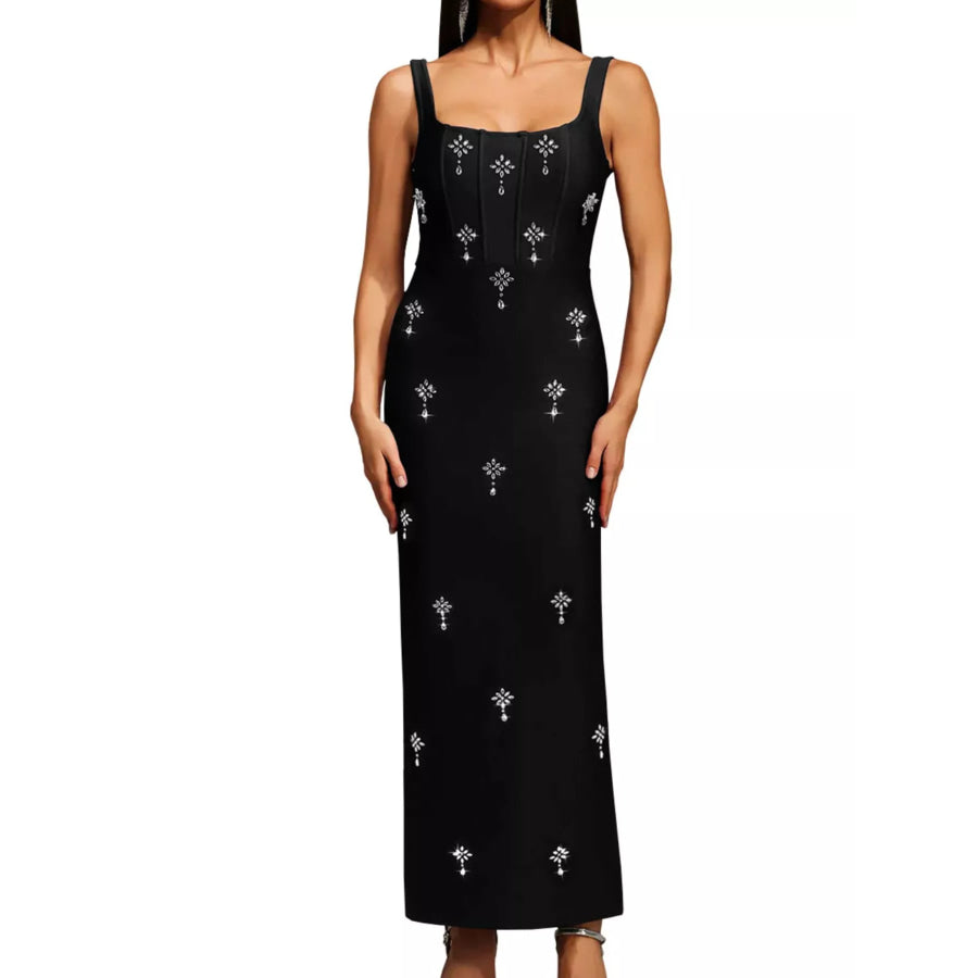 Rhinestone Embellished Bodycon Maxi Dress Apparel and Accessories