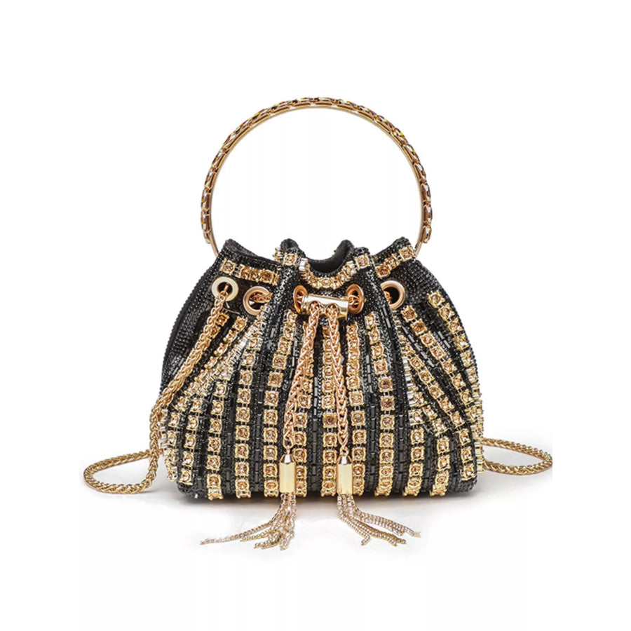 Rhinestone Embellished Bucket Crossbody Bag Black / One Size Apparel and Accessories