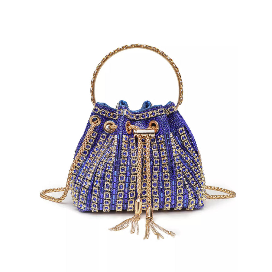 Rhinestone Embellished Bucket Crossbody Bag Blue / One Size Apparel and Accessories