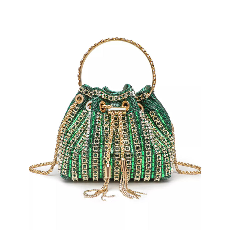 Rhinestone Embellished Bucket Crossbody Bag Green / One Size Apparel and Accessories