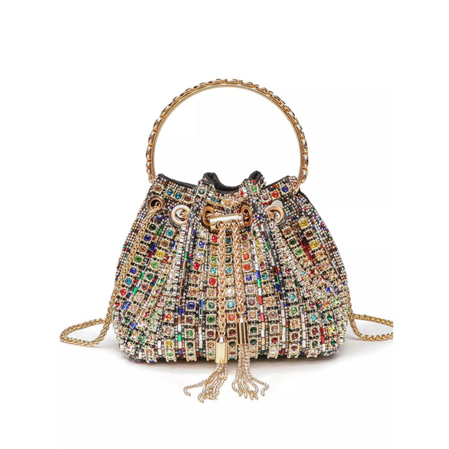 Rhinestone Embellished Bucket Crossbody Bag Multicolor / One Size Apparel and Accessories