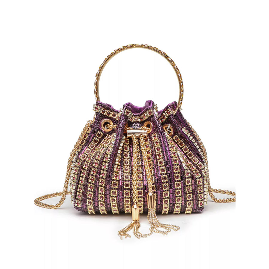 Rhinestone Embellished Bucket Crossbody Bag Purple / One Size Apparel and Accessories