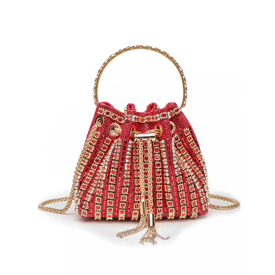 Rhinestone Embellished Bucket Crossbody Bag Red / One Size Apparel and Accessories