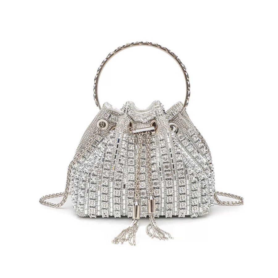 Rhinestone Embellished Bucket Crossbody Bag Silver / One Size Apparel and Accessories