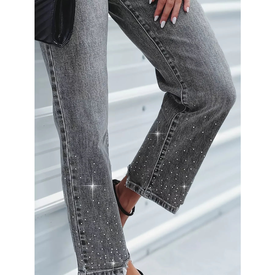 Rhinestone Embellished Cropped Jeans Apparel and Accessories