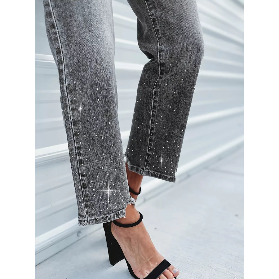 Rhinestone Embellished Cropped Jeans Apparel and Accessories